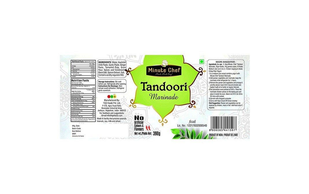 Minute Chef Tandoori Marinade    Glass Jar  390 grams